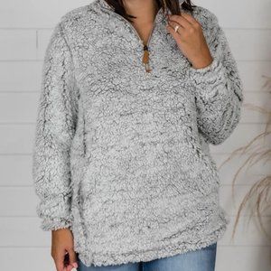 Pink Lily Gray & White Sherpa Quarter Zip Size S
